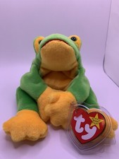 Ty Beanie Baby "SMOOCHY" The Green Frog Plush Toy 1997 w/ tag protector