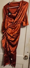 Prettylittlething Rust Satin One Shoulder Ruched Skirt Midi Dress-Size 6