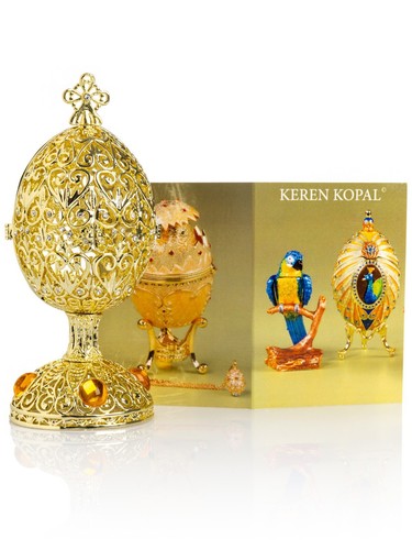 Keren Kopal Gold Egg Hand made Trinket box Decorated with Austrian Crystals - 第 19/21 張圖片