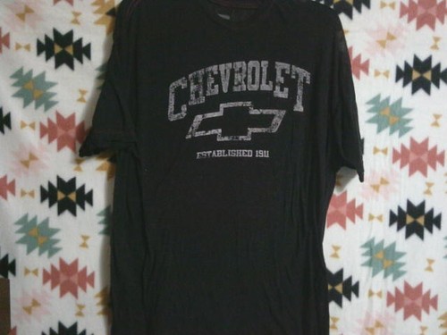 Pre-Owned Mens Distressed Look Chevrolet Since 1911 Ultra Thin Tshirt-Black-Sz L