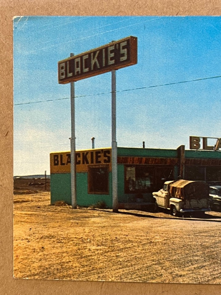 Moriarty New Mexico Blackies Place Cafe Old Cars Truck Postcard c1950
