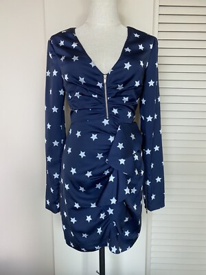  Brand New  Self Portrait Zip Front Star Print Mini Dress/ UK6