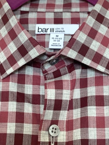 PURPLE Button front Plaid Check Stretch Slim Fit L/S Shirt Bar III sz. Men's M - Picture 4 of 8