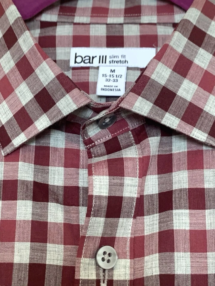 Camisa PÚRPURA Botón Frontal Cuadros Elastizada Calce Ajustado L/S Bar III talla Hombre M Foto 4 de 4