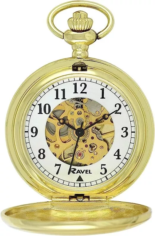 Ravel Polished Mechanical Hand Wind Skeleton Pocket Watch eBay