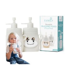 BPA Free, Silicone, Reusable Pouches for Toddlers 2 Pack Hippos, Easy to Clea...