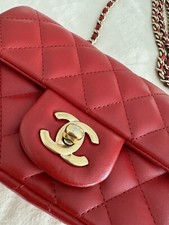 CHANEL LAMBSKIN CLASSIC PURSE FLAP MINI RED BAG GOLD QUILTED NOT ANTIQUE