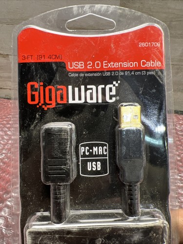 New Gigaware - USB 2.0 Extension Cable - 3 Foot - Gold Plated Connectors - Picture 2 of 5