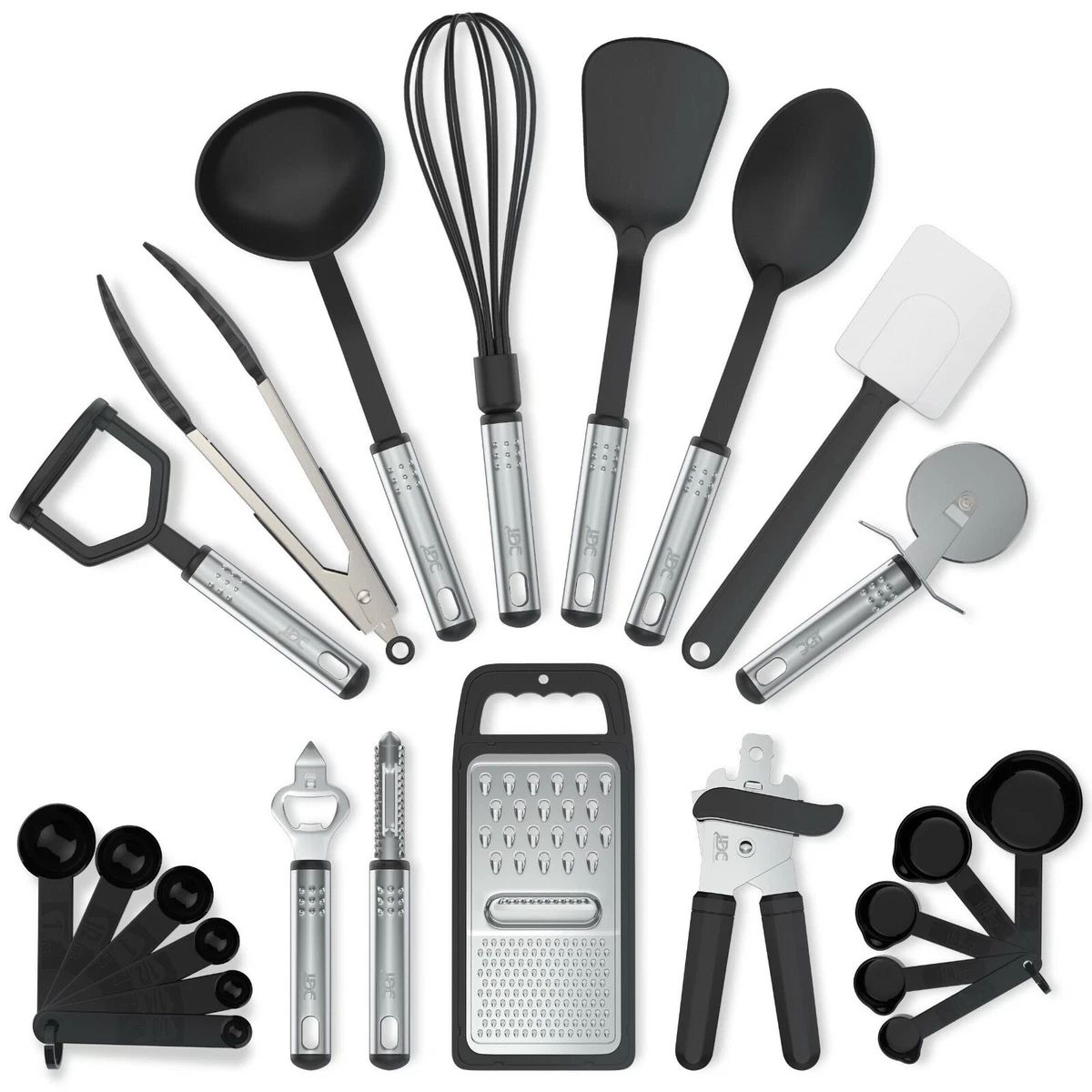 Lux Decor Collection 23 Piece Kitchen Utensils Set - Nylon and Stainless Steel Cooking Utensils Set - Black Utensil Kitchen Starter Set, Size: Full