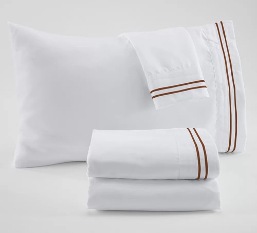 Scala 4 PC 100% Egyptian Cotton 21 in Pocket With 2 Stripe Embroidery Sheet Set - Picture 3 of 34