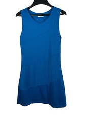 Blue Stretchy With Satin Lined Blue Tiered Sleeveless Athletic Look Dress S