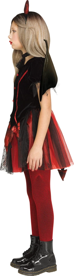 Disfraz NIÑO DIABLO Niñas NUEVO Rojo Negro Vestido Cola Cuernos Alas Demonio Foto 2 de 4