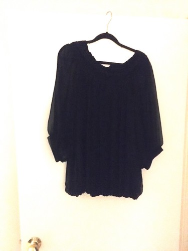 WOMENS SIZE XL (14-16) QUEENS PARK TOP BLACK LINED PLUS SHEER OVERLAY - Picture 2 of 6