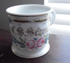 Antique 1880s Occupational Shaving Mug Schealer Painted Flowers Look