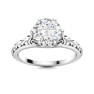 Six Prong Set 5MM Round Shape Natural Moissanite Celtic Design Solitaire Ring