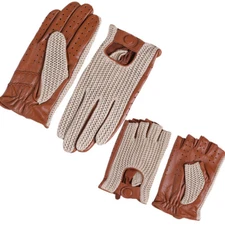 BOONJOVIA Genuine Leather Driving Gloves with Cotton Crochet Men's Riding Glove