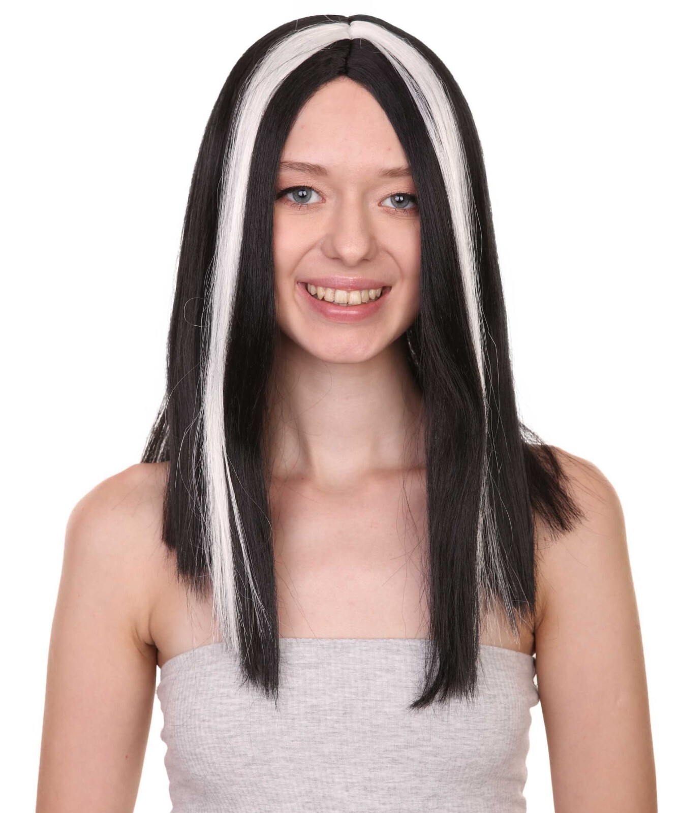 Peluca corta estilo vampiros, peluca blanca y negra de dos tonos, gorra transpirable sin tapa