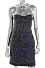AQUA ~Black Lace Over Blue Satin Sweetheart Corset Sheath Party Dress 0 NEW $248