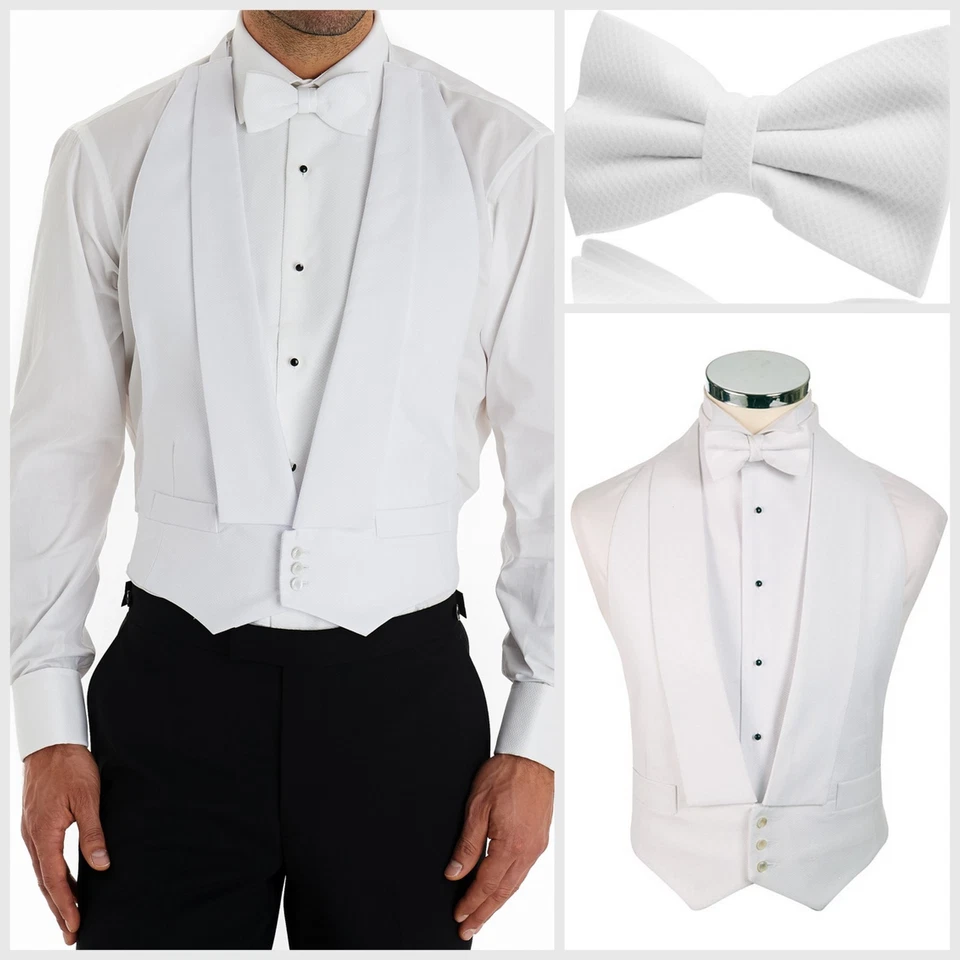 Mens LA Smith White Marcella Dress Backless Wedding Waistcoat Vest 100% Cotton  - Image 2 of 4