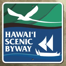 Hawaii scenic byway state highway marker road sign sailboat waves bird 16x16
