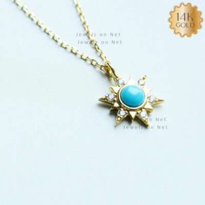 Türkis Diamant Pave VS Reinheit F Farbe Starburst Charm Anhänger Halskette fein