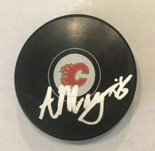 ANDREW MANGIAPANE SIGNED CALGARY FLAMES HOCKEY PUCK W/ CASE COA