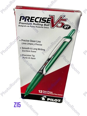 Pilot Precise V5 RT Rolling Ball Pens 26065, Green Ink, 0.5mm Ex Fine, Box of 12