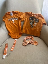 University of Tennessee UT 18M bodysuit, cheer tshirt, hairbow, paci clips baby