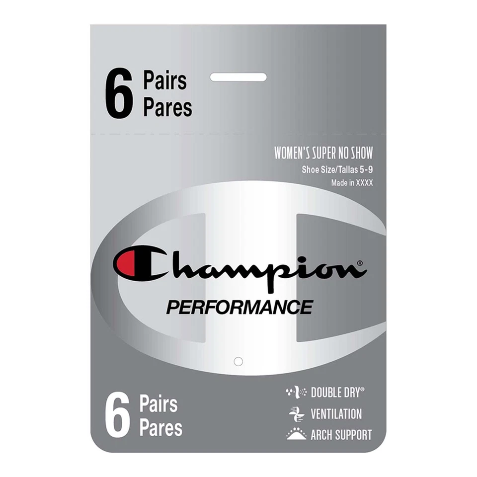 Sapato Champion Double Dry® Performance Feminino Pacote com 6 NO SHOW Fit Tamanho 5-9 - Imagem 4 de 4