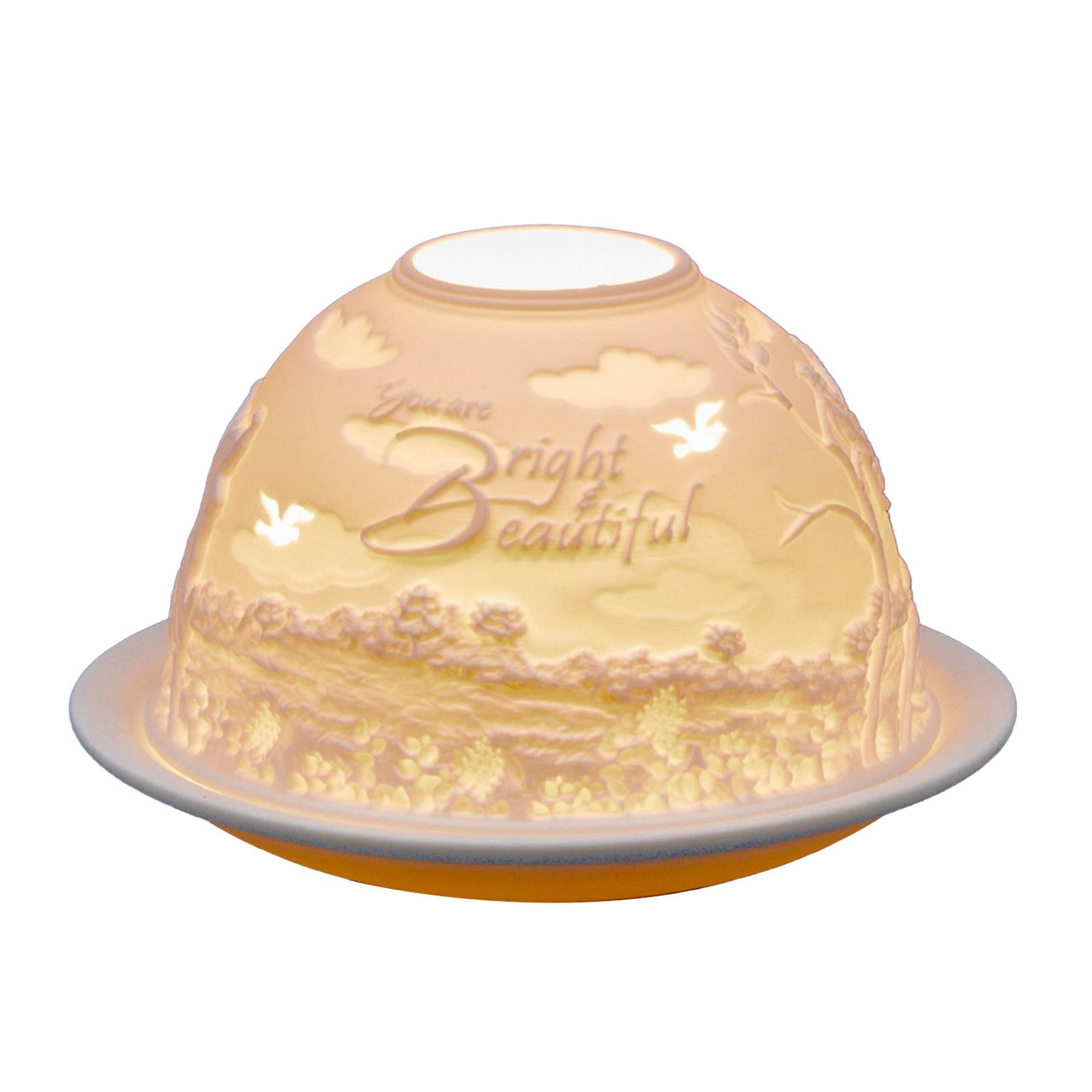 Light Glow Porcelain Tealight Holder Candle Dome & Tray Bright And Beautiful