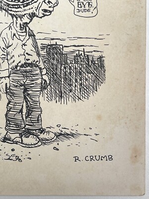 Robert Crumb (Handmade) Drawing On old Paper Signed & Stamped, Vtg