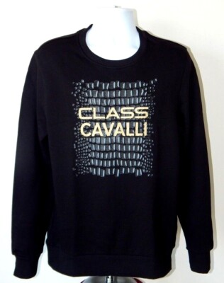 NWT CAVALLI CLASS Logo Graphic Premium Fleece Pullover Sweatshirt Crewneck Black