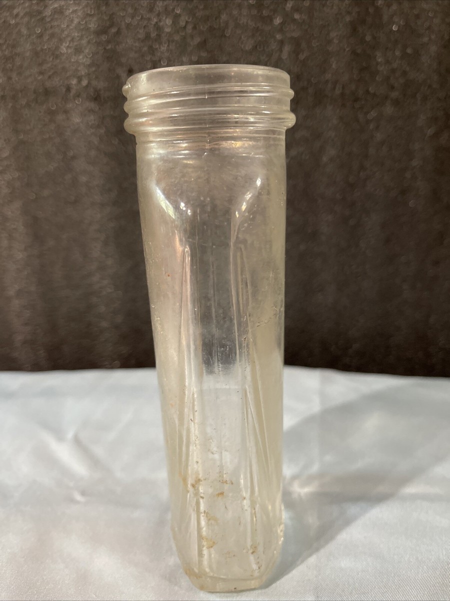 Vintage Douglas Art Deco Clear Glass Jar Ribbed Oval Design Pat