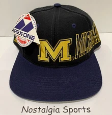 Vintage MICHIGAN WOLVERINES APEX ONE BIG LETTERS SnapBack HAT NEW Old Stock NWT