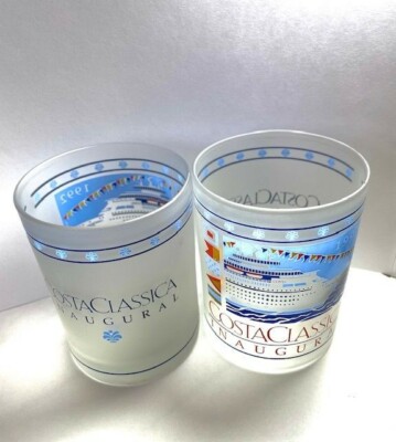 Costa Classica Cruise ship . 1992 Inaugural Cruis.Two Frosted glass  tumblers . 