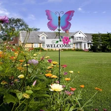 Metal Garden Stakes Welcome Sign Decorative Plant Stake Spring Decor Lawn Art Ya
