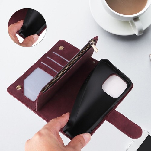 Zipper Wallet Case Leather Flip Cover For iPhone 16 15 14 13 12 11 Pro Max 8 7+ - Picture 46 of 97