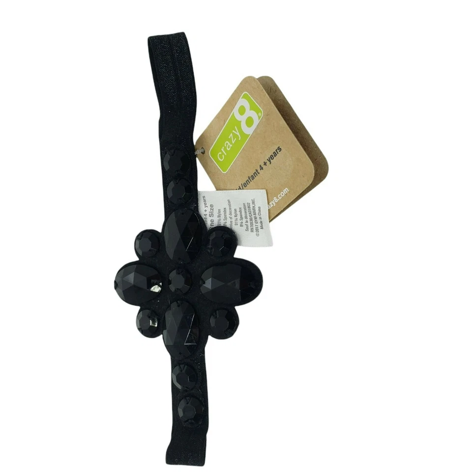 Crazy 8 Black Floral Jewel Headband Girls One Size 4 + New - Image 3 of 4