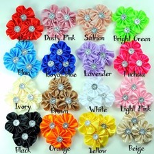 30P Triple Artificial Satin Ribbon Flowers Rhinestones For Hair Accessories