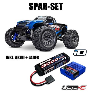 Traxxas 67154-4 Stampede BL-2S 1/10 4x4 RTR Brushless + 2S LiPo Akku + Lader bla
