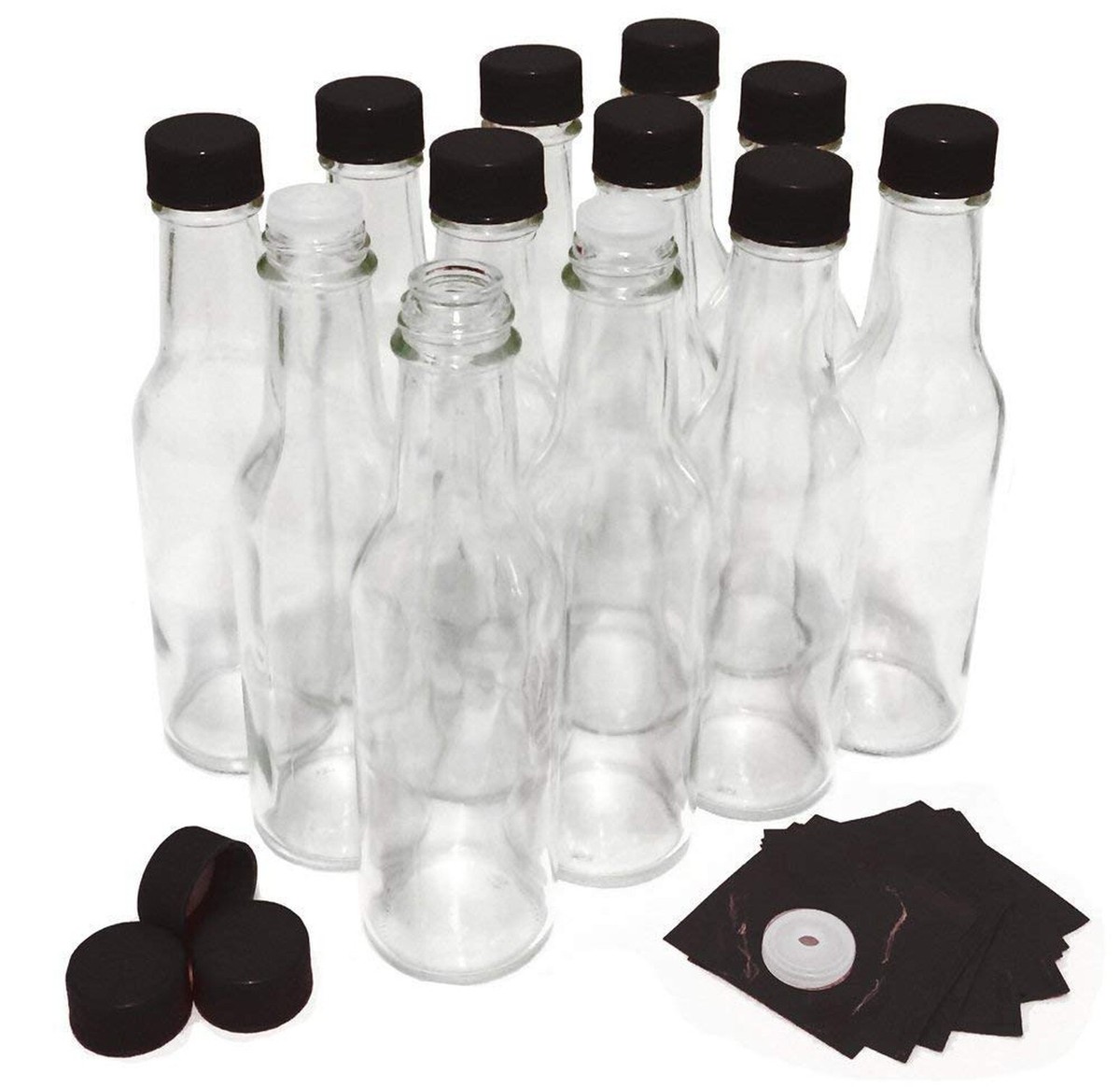nicebottles Hot Sauce Bottles with Black Caps & Shrink Bands, 5 Oz