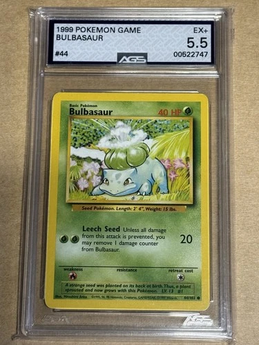 Pokémon Bulbasaur 44/102 Base Set Trading Card Graded 5.5 AGS 1995-1999