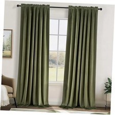 Velvet Blackout Curtains 84 Inches Long, 52"W x 84"L Pack of 2 Olive Green