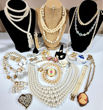 Vintage Trifari Monet Flower Jonne Lisner Scarab Locket Cameo Pearl Revival lot