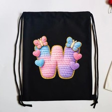 Image of Drawstring Backpack Soft Woolly Initials Sports Lightweight Portable String Bag