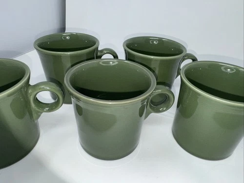 Fiesta O Ring Handle Coffee Mugs (5) HLC USA Green Fiestaware Cup