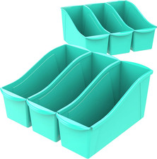 6 Pack Interlocking Plastic Book Bin Organizer Teal Storage Bins