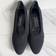 Salvatore Ferragamo Black Low Wedge Pump Stretch Textile Fabric Shoe 7.5 2A