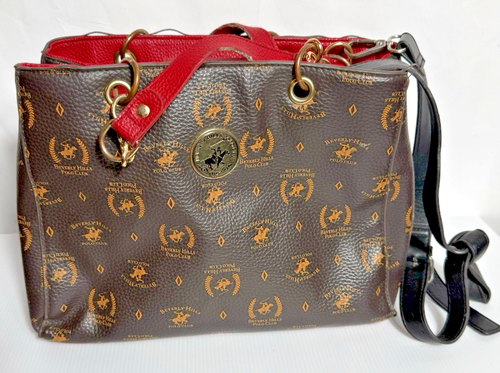 Beverly Hills Polo Club Purse Red Brown Metal Leather Shoulder Strap - Picture 1 of 17