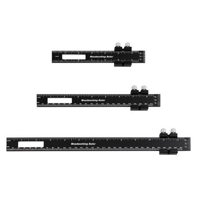 Woodworking Ruler with Slide Stops, 3PCS 6/8/12 Inch T-Type Scribing Ruler Sq...